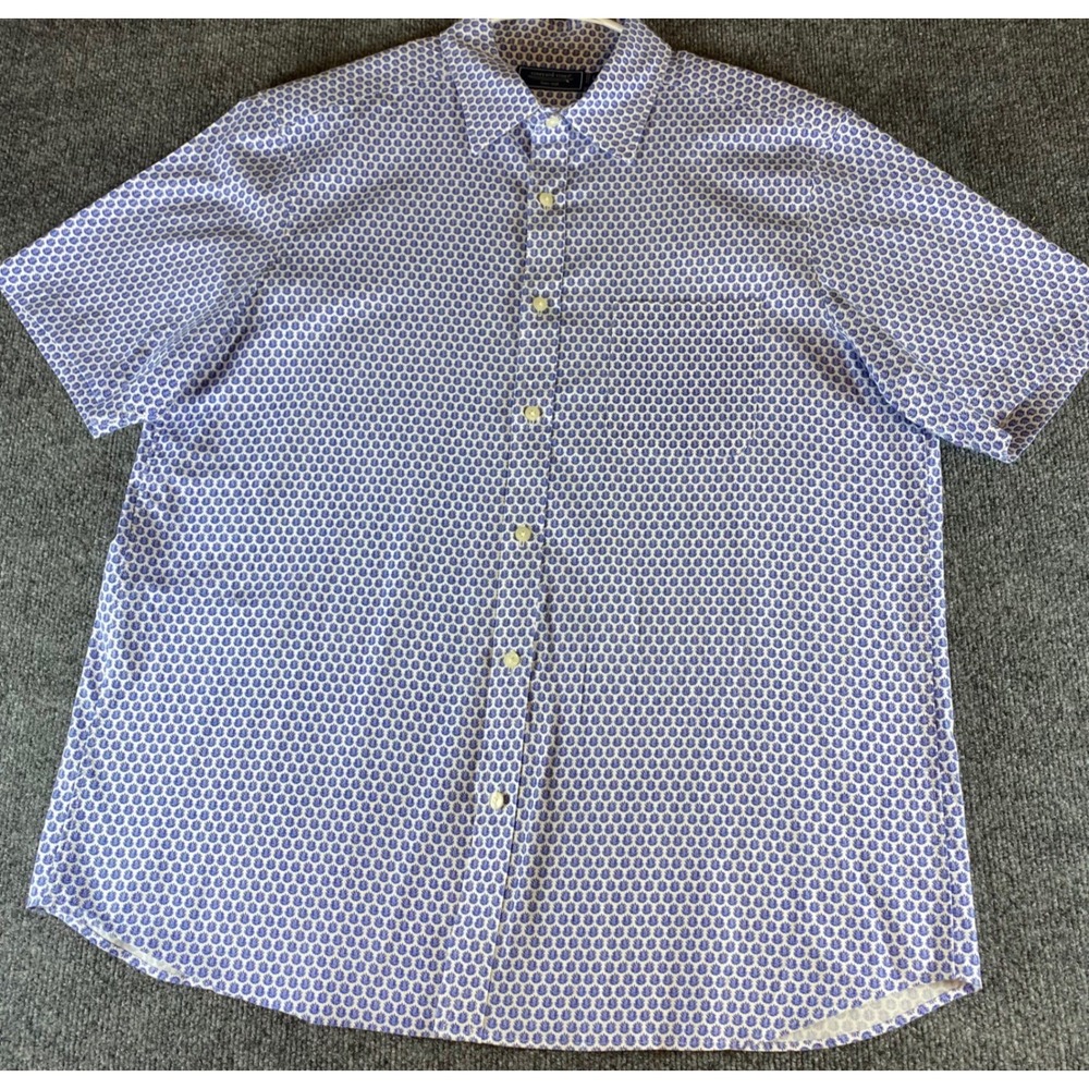 Vineyard Vines Men's Blue White Geometric Print Short Sleeve Button down Size L